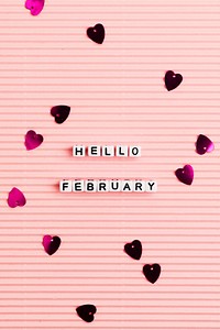 HELLO FEBRUARY beads word typography on pink