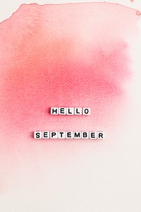 HELLO SEPTEMBER beads word typography on pink