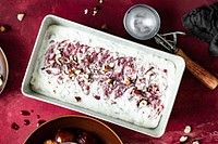 Homemade roasted plum ice cream recipe food photography