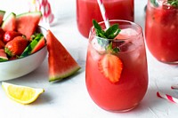 Ready serve atermelon strawberry lemonade cocktail with mint