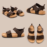 Brown flip flops mockup psd summer footwear fashion set