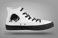 White high top sneakers mockup with abstract design psd unisex footwear fashion
