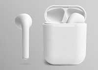 White wireless earbuds case mockup psd digital earphones