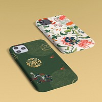 Mobile phone case mockup psd  Chinese pattern back view product showcase