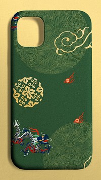 Smartphone case psd mockup Chinese pattern back view product showcase