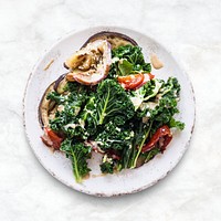 Keto salad psd with roasted eggplant and kale