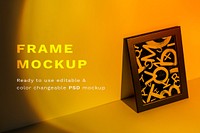 Picture frame psd mockup with yellow aesthetic led light