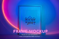 Picture frame psd mockup with blue retro futurism style