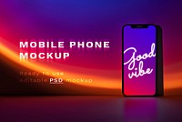 Mobile phone psd mockup with retro futurism style