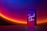 Mobile phone psd mockup with retro futurism style