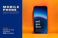 Mobile phone psd mockup with gradient led light