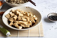 Vegan marinated tofu landscape photography