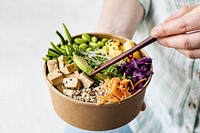Takeaway vegan poke bowl photography