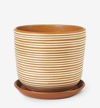 Ceramic plant pot mockup psd in stripes tone with saucer