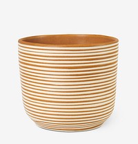 Striped ceramic plant pot mockup psd in brown tone