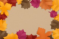 Paper craft leaf frame psd mockup in autumn tone