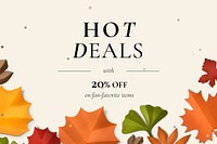 Paper craft leaf template vector in autumn tone for social media ad