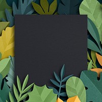 Green leaf frame psd mockup in paper craft style