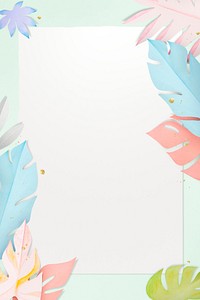 Pastel leaf frame psd in paper craft style