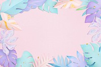 Paper craft leaf frame psd in pastel purple tone