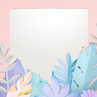 Paper craft leaf frame psd in pastel pink tone