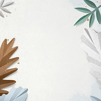 Paper craft leaf border psd winter season flat lay style