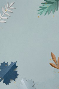 Border with paper craft leaves in blue tone