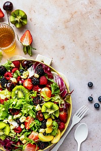 Healthy fruit salad flat lay food photography