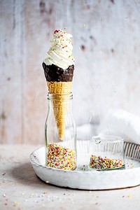Ice cream cone with funfetti sprinkles food photography