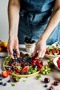 Salad bowl preparation for brunch food photography