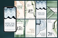 Comb painting shopping template vector abstract marketing social media story set