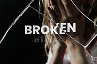 Broken mirror PSD effect mockup with depressed woman background