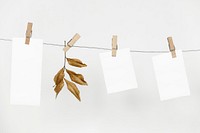 Papers hanging from a rope with paper clips with design space