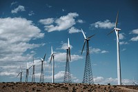 Wind turbine farm on a desert land