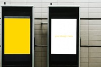 Blank advertising board mockup in a station