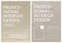 Minimal textured poster template psd for interior company dual set