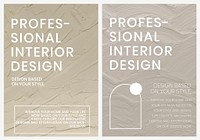 Minimal textured poster template vector for interior company dual set