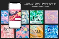 Acrylic paint textured template vector colorful aesthetic creative art social media post set