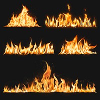 Burning flame border sticker, realistic fire image psd collection