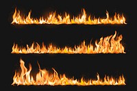 Burning flame border sticker, realistic fire image vector collection