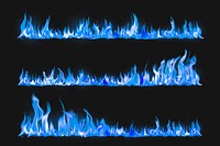 Blue flame border sticker, realistic fire image vector set