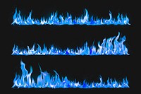 Blue flame border sticker, realistic fire image psd collection