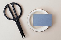 Blank design card and black scissors mockup