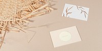Business cards with woven mat mockup