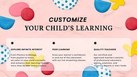 Kids education cute template psd with creative art pattern ad banner