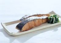 Free salmon steak with vegetable dish image, public domain Japanese food CC0 photo. 