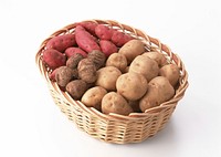 Free potatoes, sweet potato and taro In basket photo, public domain vegetables CC0 image.