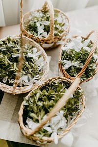 Free beautiful bouquet of bright wildflowers in basket photo, public domain CC0 image.