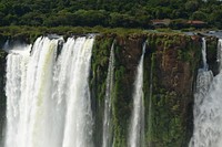 Free waterfall in green forest photo, public domain nature CC0 image.