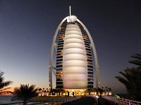 Free Burj Al Arab at sunset photo, public domain travel CC0 image.